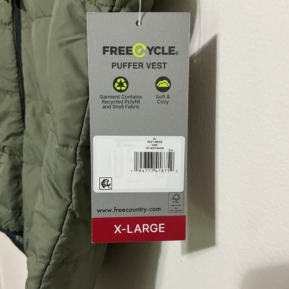 Free Country Men's FreeCycle® Puffer Vest Duffle Olive Size XL Gorpcore NEW - Picture 6 of 9